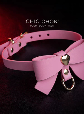 CHICCHOK原创真皮项圈女mM粉色蝴蝶结choker高级感颈环定制颈圈
