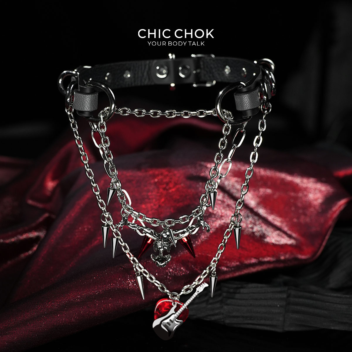 CHICCHOK窒息骷髅头摇滚吉他项圈