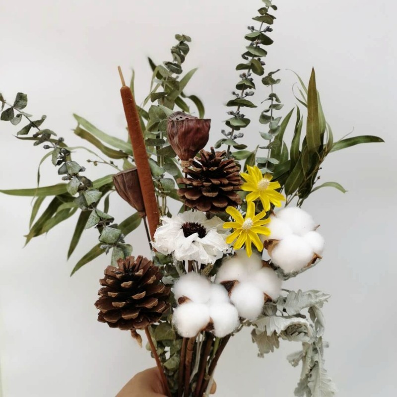 整套干花花束装饰摆件棉花北欧真花文艺松果壁挂墙客厅花瓶摆设