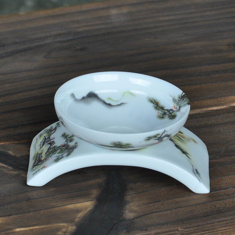 青花瓷功夫茶具过滤高温白瓷釉下彩茶漏网布隔茶渣滤茶滤茶道配件