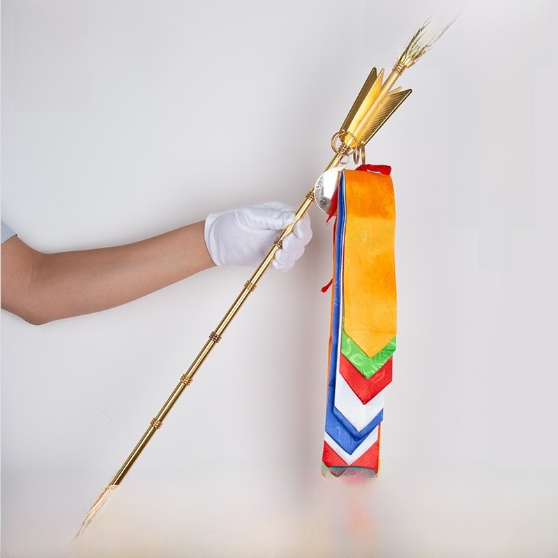 藏传用品合金招财箭锡杖藏式招财旗财神幡长寿箭五彩幡招福箭摆件