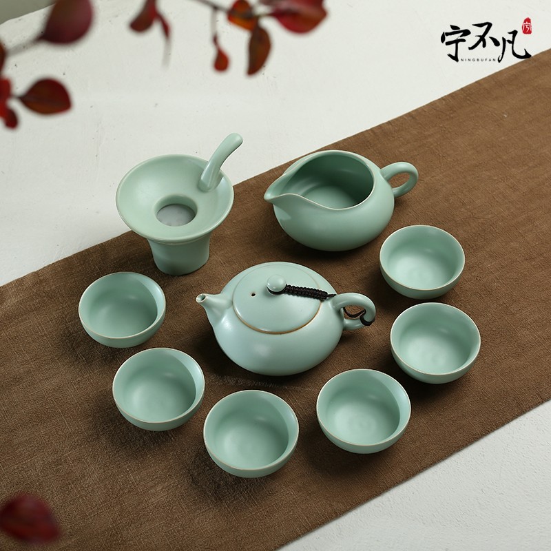 宁不凡汝窑茶具套装可开片家用陶瓷茶壶茶杯品茗杯简约功夫茶具套