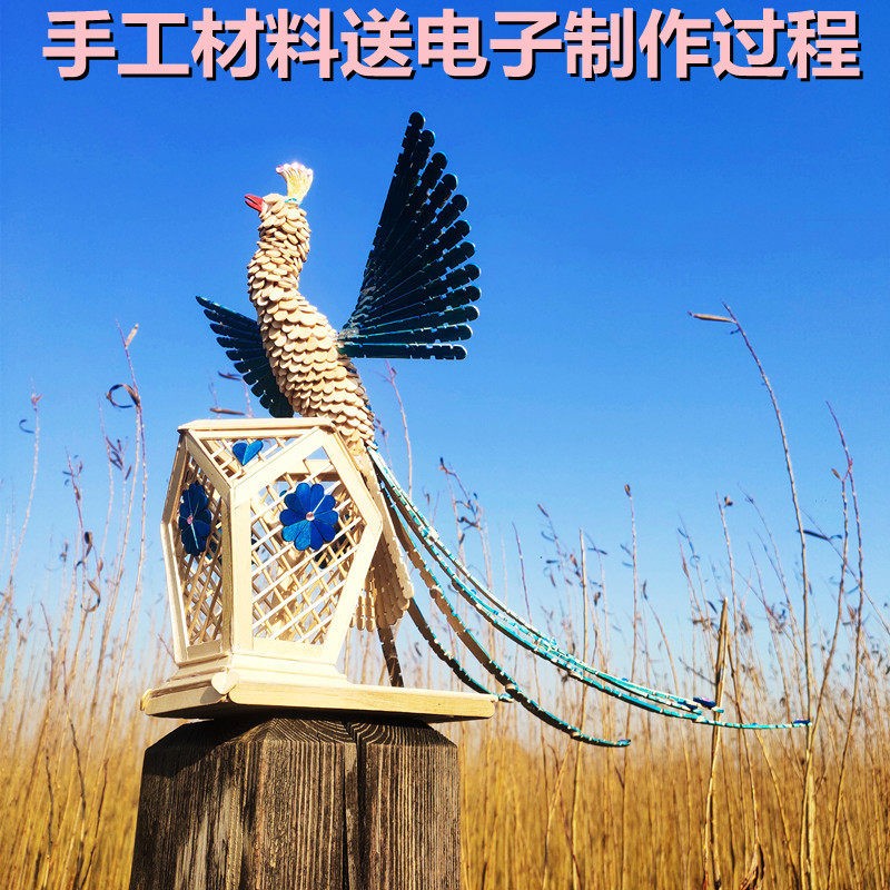 雪糕棒 diy手工制作木棒板工艺礼品摆饰模型材料包凤凰黏贴画自己