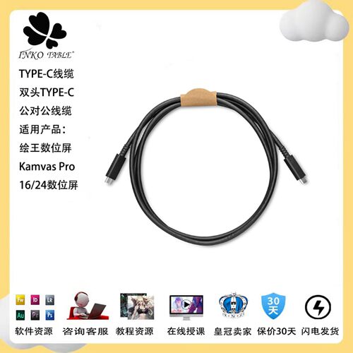 绘王Kamvas数位屏12/13/16Gen3全功能专用双Type-c数据线影片传输