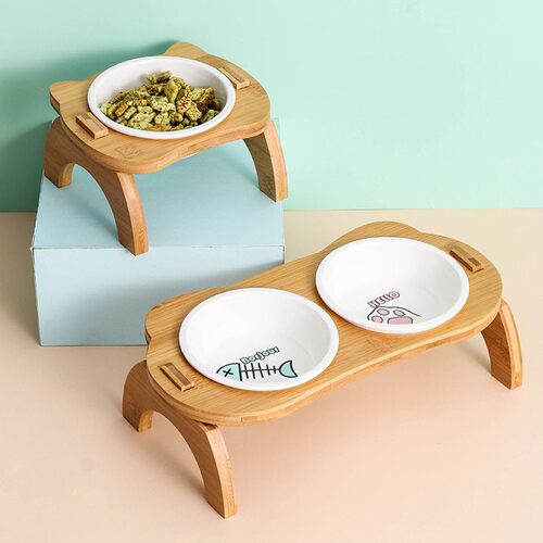 猫碗食盆狗碗双碗水碗斜口高脚保护脊椎宠物木架双碗狗狗食盆水盆