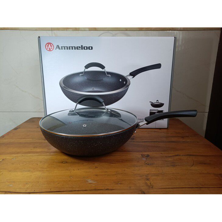 外销版 Ammeloo 30cm 晶石不粘炒锅 新不粘中式炒菜锅 磁通