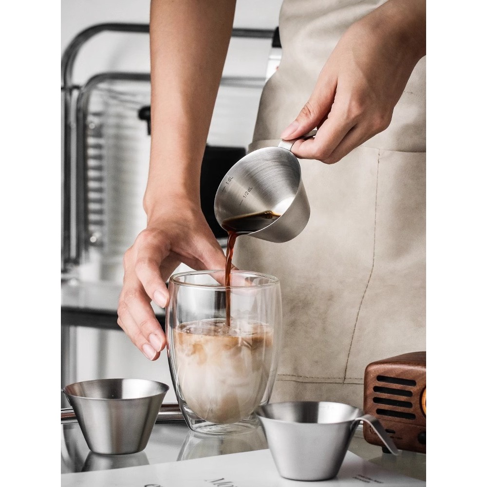 金属长柄量杯意式浓缩咖啡盎司杯espresso不锈钢萃取杯刻度杯304
