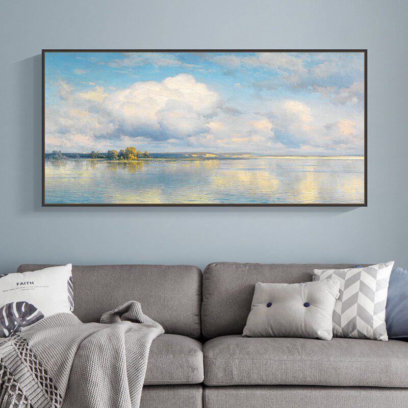 天空之镜现代简约客厅装饰画沙发背景墙挂画风景壁画主卧室床头画