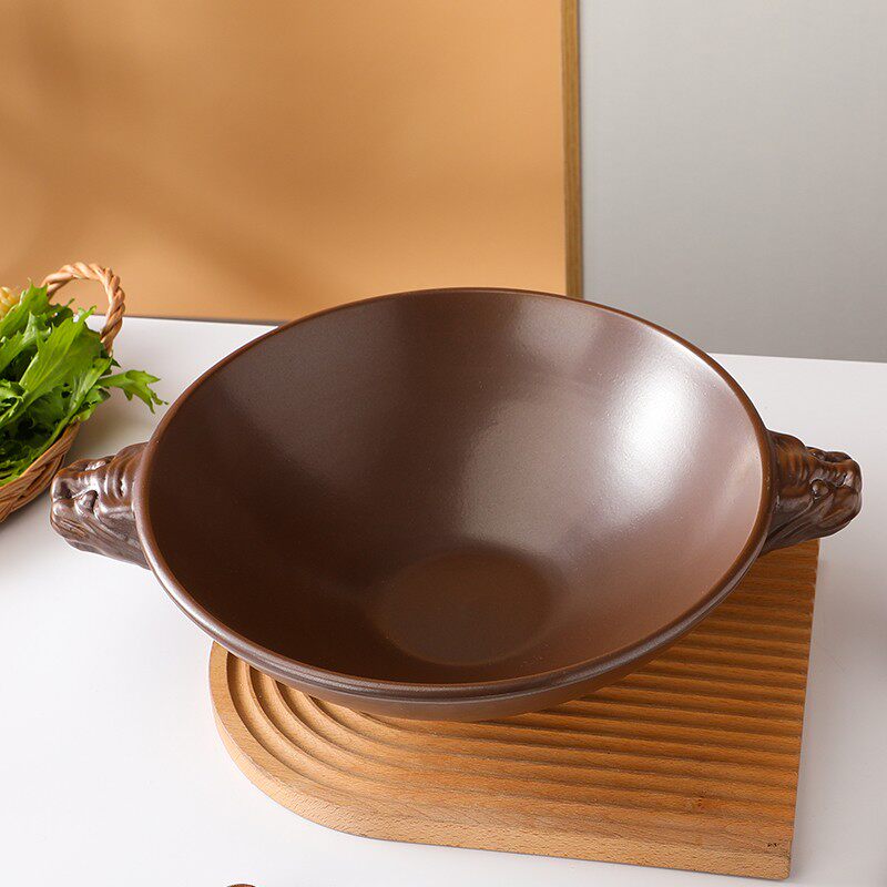 复古陶瓷金刚虎头锅砂锅商用大容量耐高温干烧不裂石锅鱼专用石锅