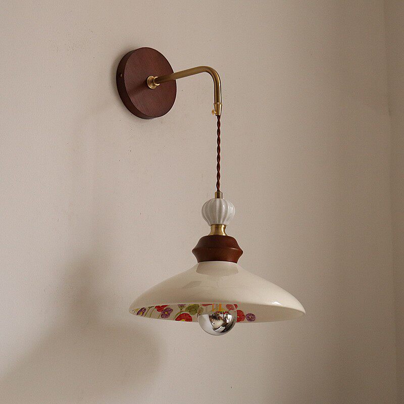 法式复古中古奶油风釉面花草陶瓷壁灯卧室床头玄关过道民宿装饰灯