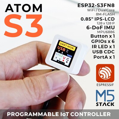 M5Stack AtomS3 ESP32S3 高集成度可编程物联网IoT控制器