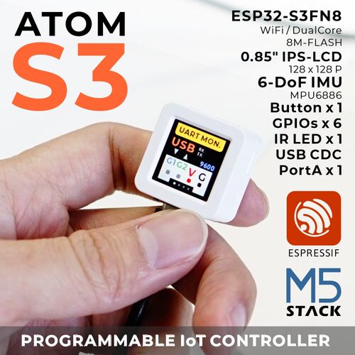 M5Stack AtomS3 ESP32S3 高集成度可编程物联网IoT控制器