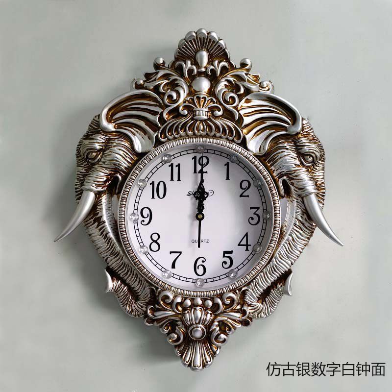 轻奢招财大象挂表欧式挂钟家用美式静音钟表创意客厅背景墙餐厅钟