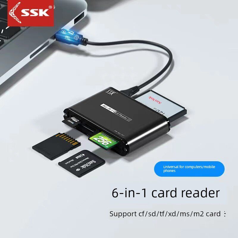 SSK飚王 usb3.0高速多合一多功能tf/sd/cf金属读卡器手机相机迷你
