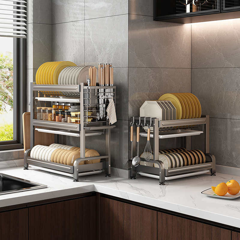 新款厨房置物架升级加厚台面款碗碟架碗架刀具菜板收纳一体沥水架