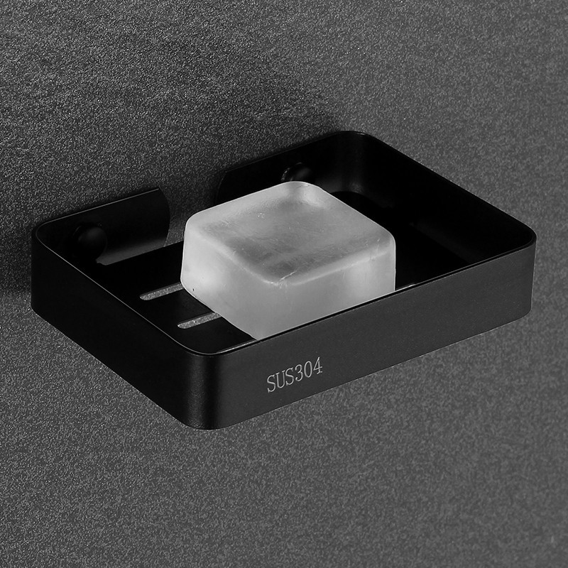 304不锈钢卫生间黑色肥皂盒皂碟免打孔壁挂式沥水香皂架置物架
