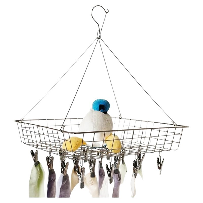 飘窗多功能晒袜神器夹子不锈钢晒篮防盗网晾干货内衣加长伸缩挂钩