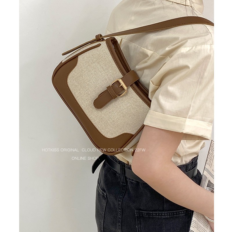高级质感水桶小包包女2023新款夏季休闲帆布斜挎包百搭单肩腋下包