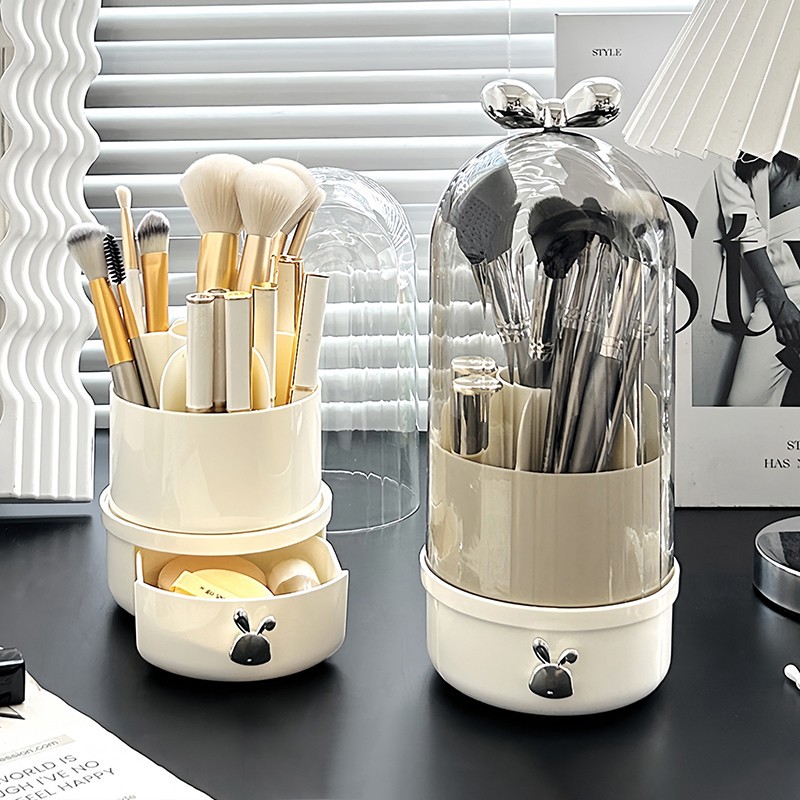 化妆刷收纳筒防尘带盖可旋转口红眉笔眼影刷子桶粉扑化妆品收纳盒