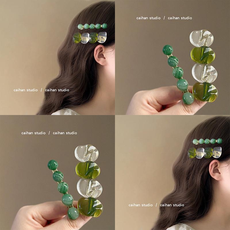 清柠夏至~绿色渐变发夹甜美气质发夹边夹侧边少女侧边刘海鸭嘴夹
