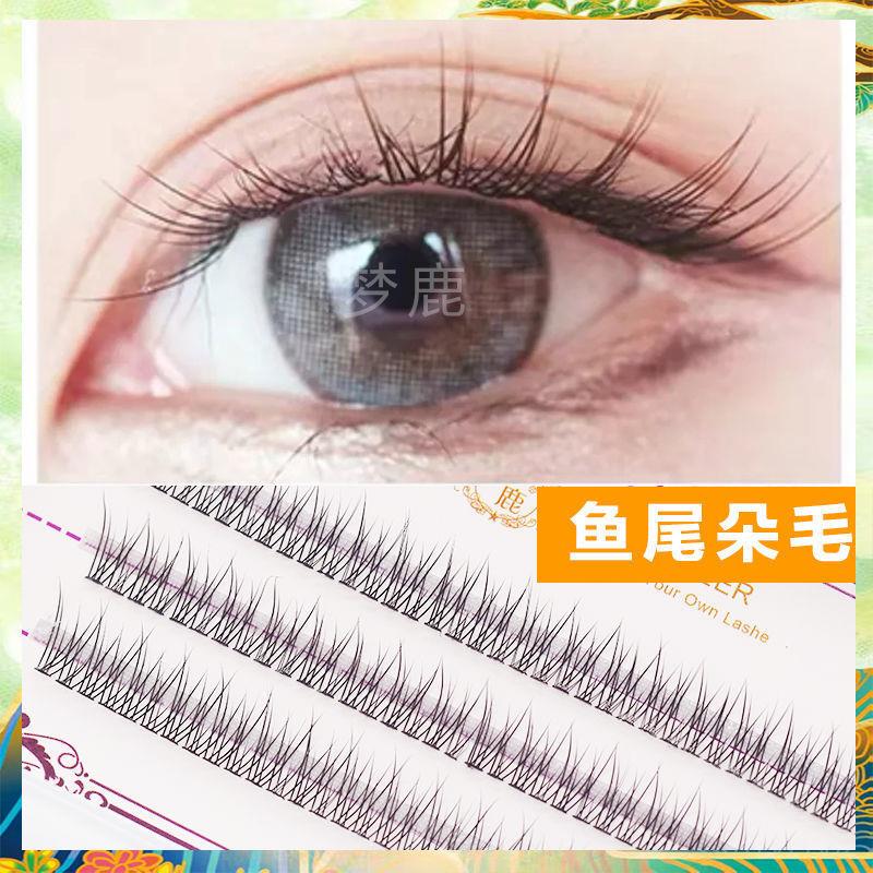 梦鹿送胶水女假眼睫毛鱼尾朵毛自嫁接单簇分段超自然仙子美睫单根