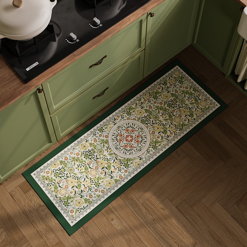 莫里中古田园风厨房硅藻泥吸水地垫防滑防油免洗可擦家用满铺脚垫