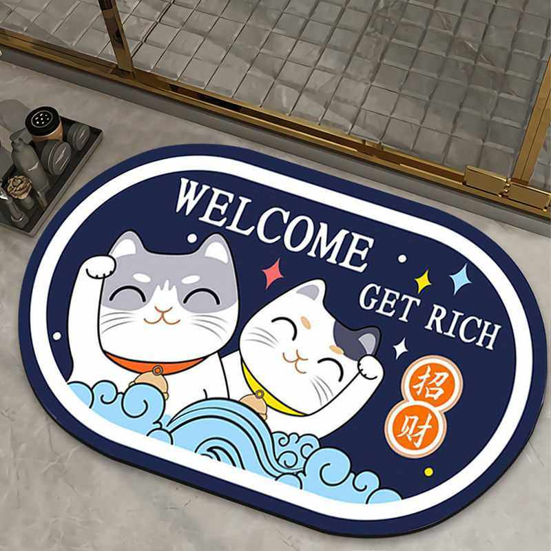 Okazii浴室吸水耐脏防滑卫生间地垫硅藻脚垫垫易打理入户招财猫玄