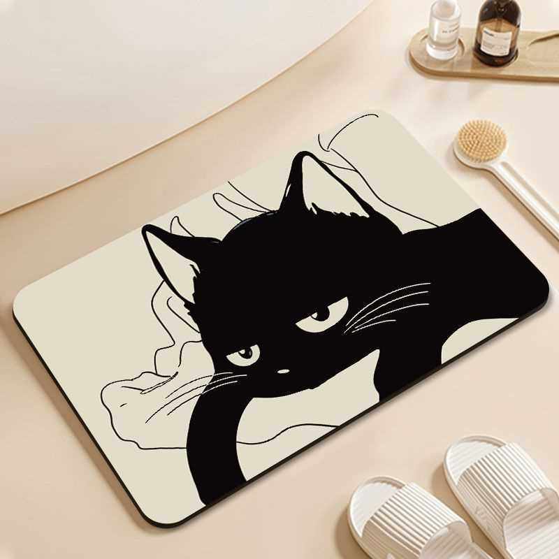 卫生间防滑浴室脚垫垫硅藻门口吸水进门泥地垫黑猫厕所速干垫卡通
