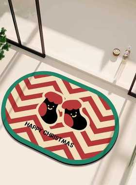 Trade Me泥地脚垫耐脏防滑圣诞节垫垫椭圆浴室易硅藻吸水卡通入户