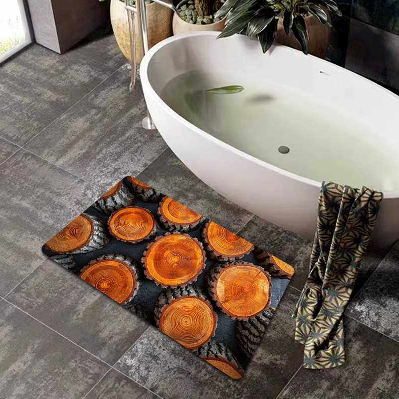 新加坡视觉耐脏木纹地垫木桩地垫复古3D耐磨贴标卫生间浴室代发脚