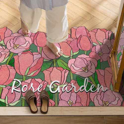 台湾耐脏免洗花园现代裁剪轻奢地毯门口丝圈款地可入户门垫莫奈垫