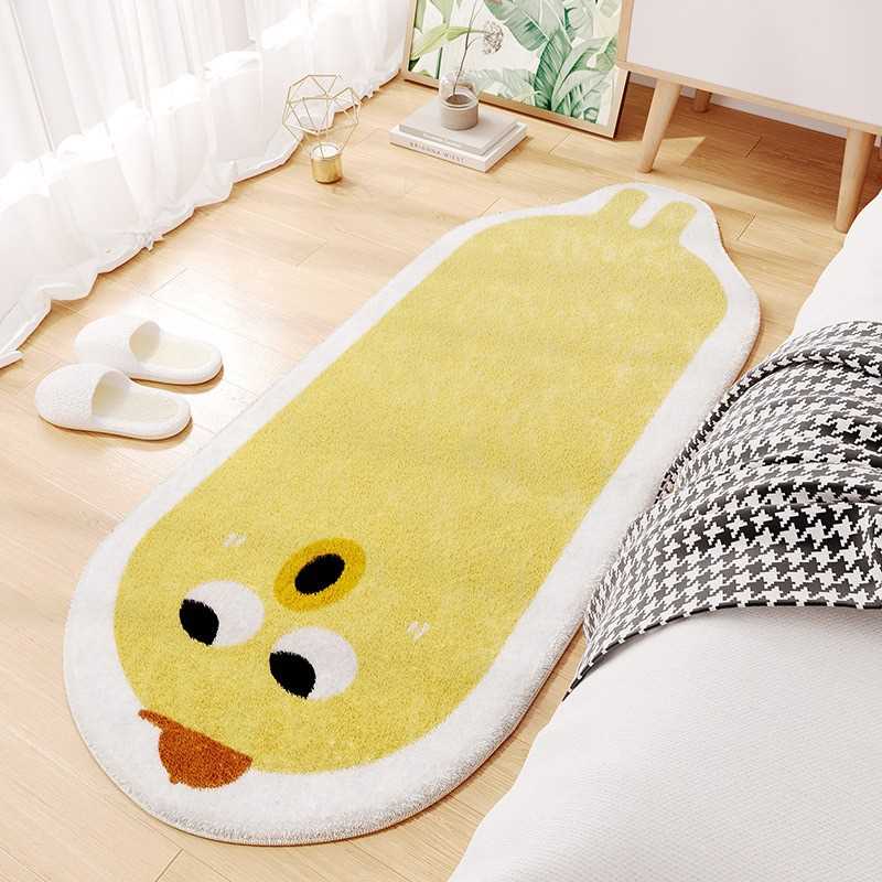 TK装饰羊绒绒床前卡通表情可爱搞怪卧室长条脚垫毛绒地垫地毯床边