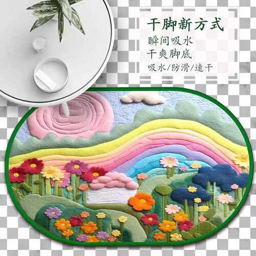 老挝防滑垫泥硅藻门口花朵脚垫吸水厕所3D立体膨胀浴室卫生间地毯