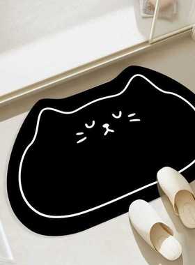 Mercado Libre可爱清新厕所卫生间泥地浴室黑色门口硅藻小猫防滑