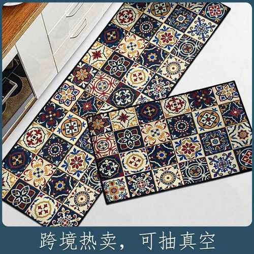 Casas Bahia现货入户地垫吸水方格绒跨境地毯套装防滑无纺布水晶