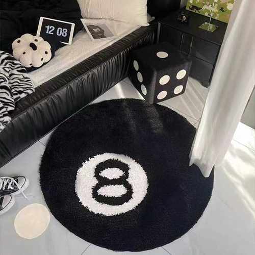 Wayfair书房圆形防滑数字直出黑卡通转椅茶几吸水地毯8儿童房跨境