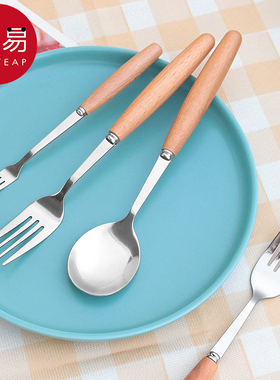 餐叉/木柄A1p701-西餐叉勺子家用长柄叉子不锈钢餐具叉勺木柄