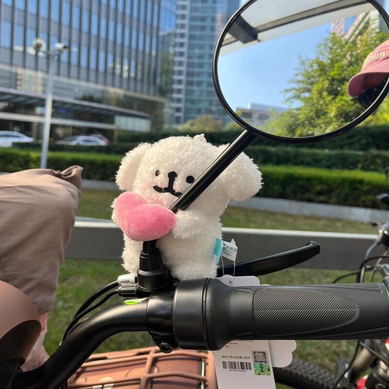 电动车装饰小配件可爱毛绒爱心小熊车把后视镜挂件自行车挂饰配饰