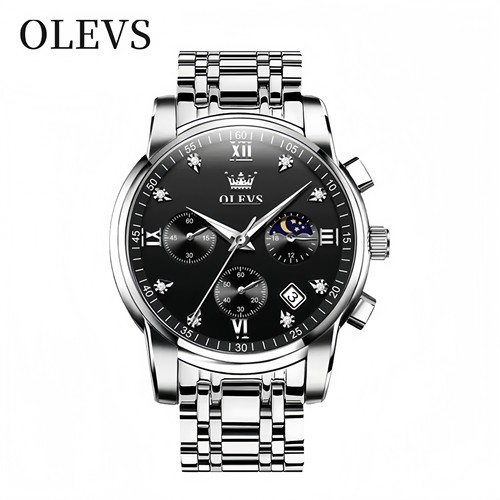 欧利时男款夜光防水钢带石英表