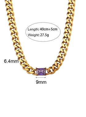 欧美ins时尚嘻哈流行锁骨链饰品不锈钢6.5mm古巴链矩形锆石项链