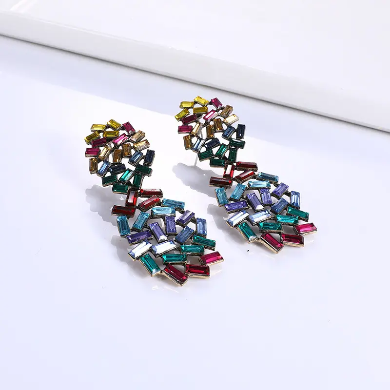 复古夸张彩色宝石耳环女超闪时尚宫廷风宴会耳饰earrings
