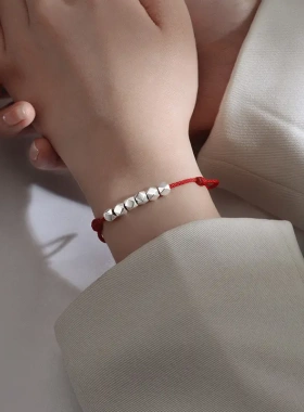 碎银几两s925银转运珠红绳手链女男情侣闺蜜手环本命年编织手绳潮