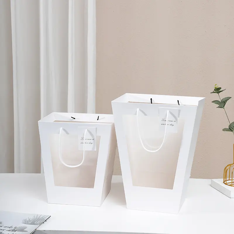 鲜花礼物袋透明pv橱窗袋母亲节鲜花包装情人节礼盒手提袋