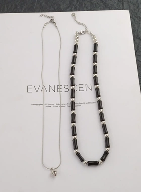 国潮新中式黑色竹节项链双层叠戴辣妹锁骨链个性小众网红百搭颈链