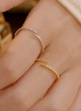 s925银ins镶钻开口戒指女时尚轻奢百搭食指戒欧美热销