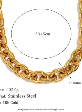 欧美时尚个性潮流粗链手链饰品女不锈钢镀18k金色圆线粗链条项链