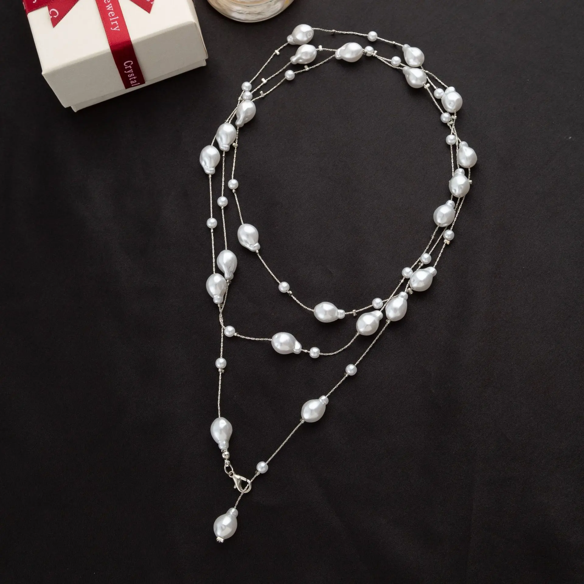 轻奢小众秋冬长款珍珠项链女韩版时尚百搭可调节多层高级感毛衣链