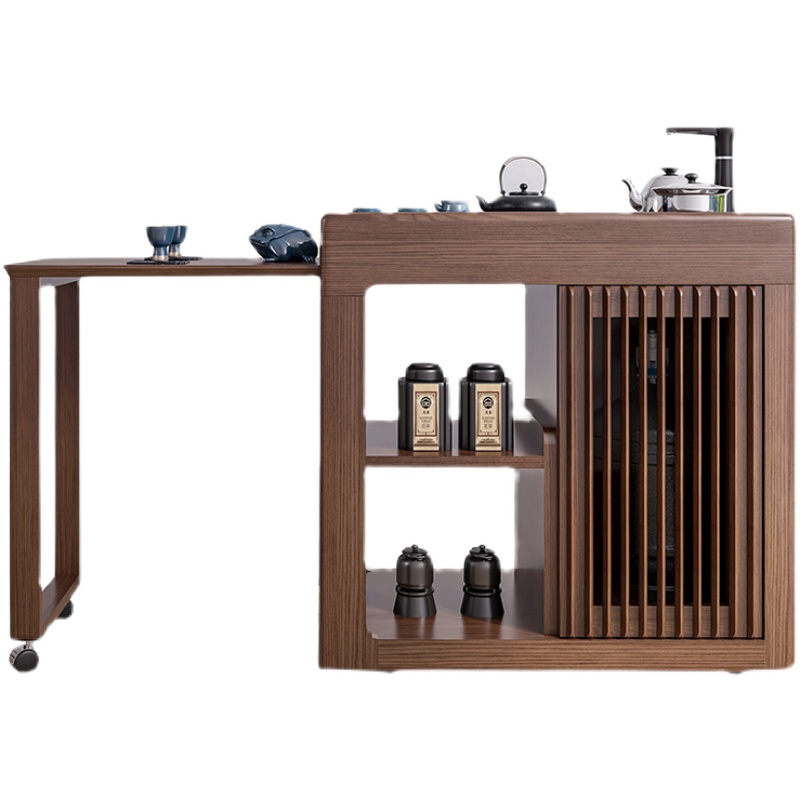 全实木泡茶桌带轮可伸缩乌金石台面烧水壶一N体阳台小户型功夫茶