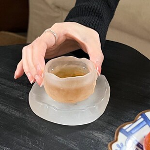 玻璃杯磨砂品n茗主人杯单杯泡茶杯功夫茶杯茶碟氛围感小杯 新中式