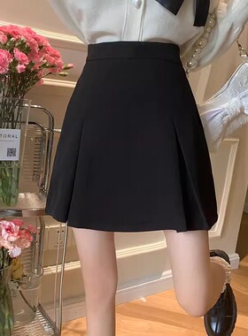 小个子A字百褶半身裙女春季2024新款学院风防走光高腰黑色短裙子